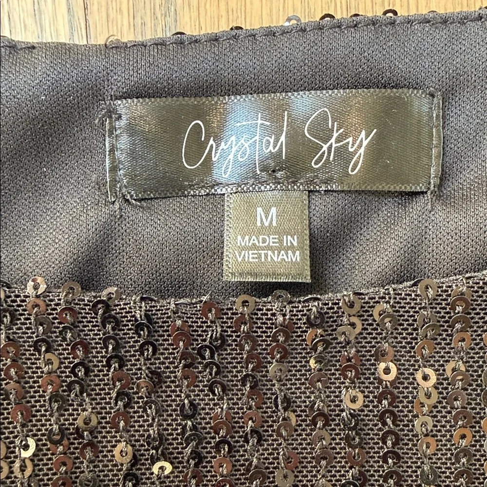 Crystal Sky Women’s Sequin Black Long Sleeve Dress with Belt Size Medium - Picture 10 of 12